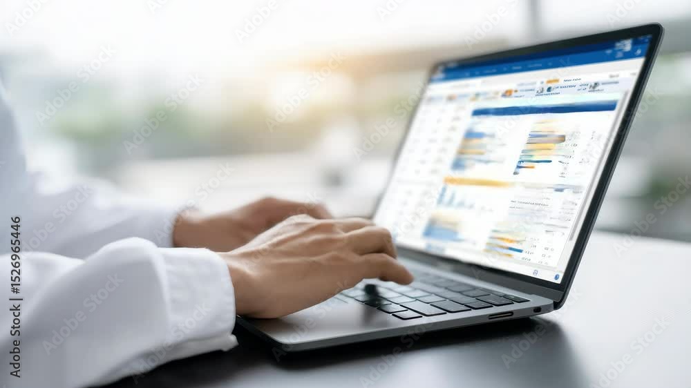 Poster exploring data analytics on laptop performance metrics, graphs, and charts for enhanced technology i
