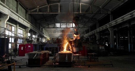 Hot molten steel in a smithy