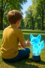 Child Interacting with Holographic Nature in a Magical Forest (AI Generated)