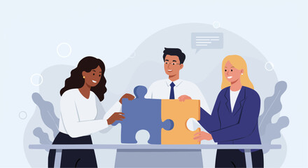 Business teamwork with puzzle pieces
