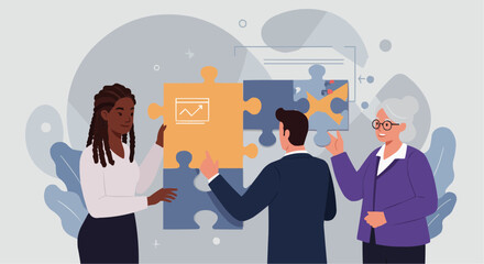Business teamwork with puzzle pieces