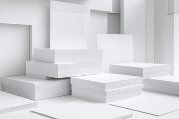 Neatly arranged blank sheets creating a serene workspace atmosphere