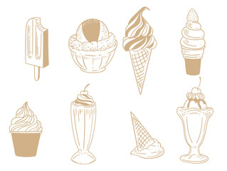 Set of original ice cream popsicle illustrations hand-drawn with ink.
