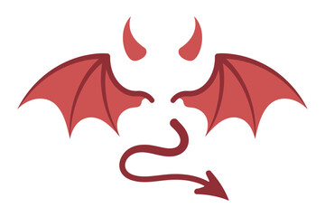 A Cartoonish Red Devil Design with Horns Wings and Tail on a White Background for Halloween