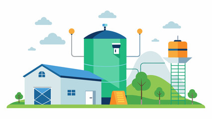 A stateoftheart silo outfitted with smart sensors and control systems to optimize the fermentation and storage of silage.. Vector illustration