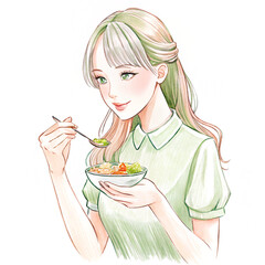 Young Woman Enjoying Healthy Breakfast Bowl