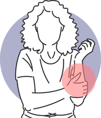 Woman with forearm pain holding her arm with an expression of discomfort