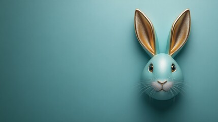 Stylized teal rabbit sculpture with golden ears set against a matching teal background. Suitable for whimsical, holiday, or children's design themes with a modern artistic twist.