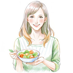 Happy Woman Holding a Bowl of Fresh Salad