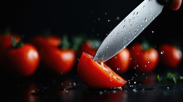 Chef Knife Slicing Fresh Tomatoes - Powered by Adobe