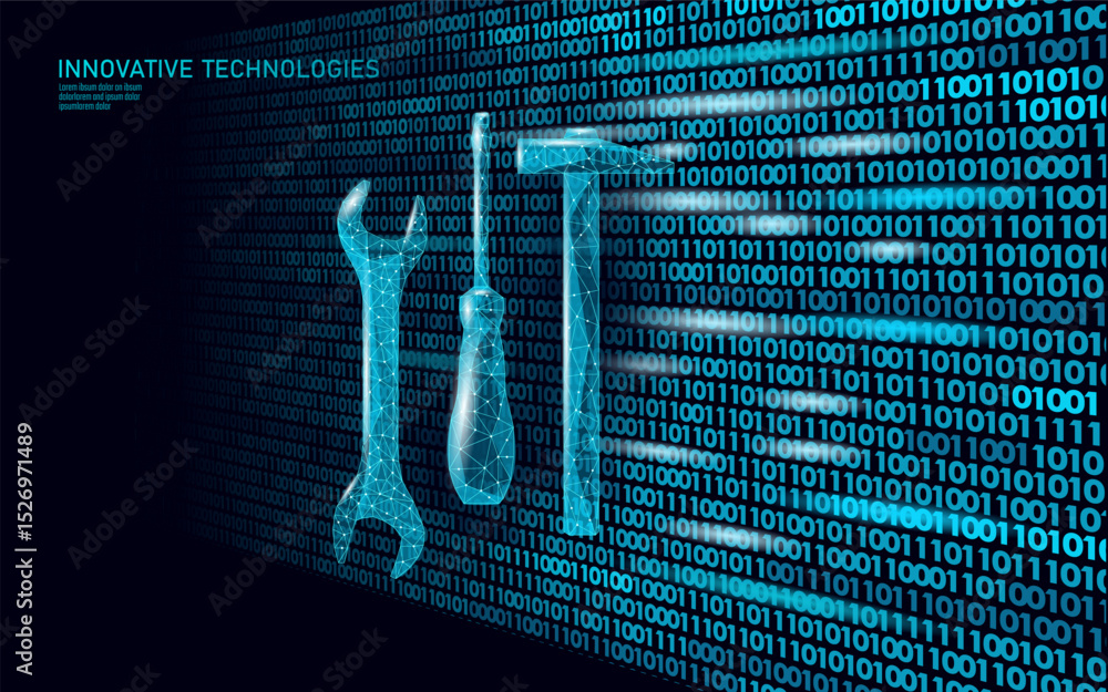 Aufkleber tools binary code background illustration. mechanical equipment construction network design. repair 