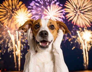Adorable dog reacting to fireworks