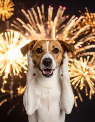 Adorable dog reacting to fireworks