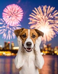 Adorable dog reacting to fireworks