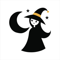  Witch and Moon Retro Silhouette Vector Art