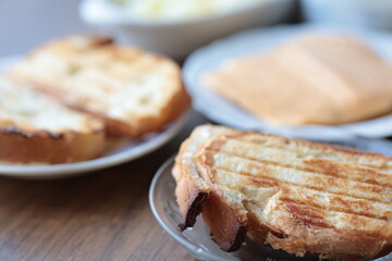Turkish style breakfast: eggs, chechil cheese, white cheese, kashar cheese and Turkish tea