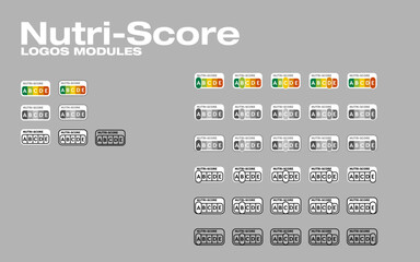 Nutri-Score logo modules in color, grayscale, and outline versions.