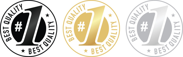 No. 1 Best Quality Label – Gold, Silver, Bronze Circular Vector with Number One Silhouette for Icon, Logo, Sticker, Seal & Badge
