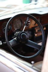 Wooden Steering Wheel in Classic Car