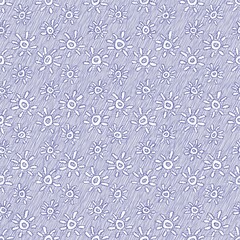 Baby blue doodle sunshine seamless pattern. Whimsical hand drawn decorative newborn nursery design. Fresh classic simple nordic boy style.