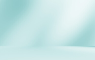 Empty blue green turquoise room studio with shadow of leaves for product presentation. Sunlight effect shadow. Minimal winter backdrop. Cosmetic, beauty and fashion showroom.