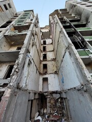 War in Ukraine. Destroyed building in Chernihiv after Russian attack. Ongoing conflict between Russia and Ukraine