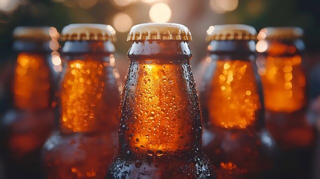 Refreshing beer bottles with condensation, perfect for a summer day.