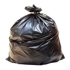 Full and sealed black garbage bag isolated against a dark background for versatile use