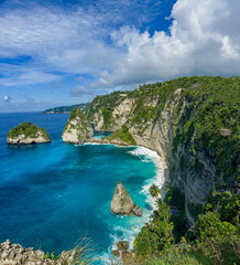 Landscape of Diamond Beach, located on the southeastern coast of Nusa Penida, Bali, Indonesia