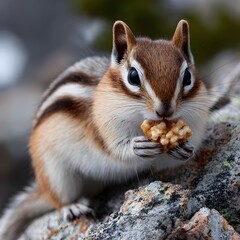 Obraz premium Close-up of chipmunk eating snack on rock