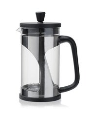 Side view of empty glass french press