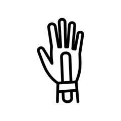 Wrist kinesio tape strips outline icon. Elastic therapeutic tape. Muscles swelling and pain reduction. Joints and ligaments support. Isolated line symbol illustration