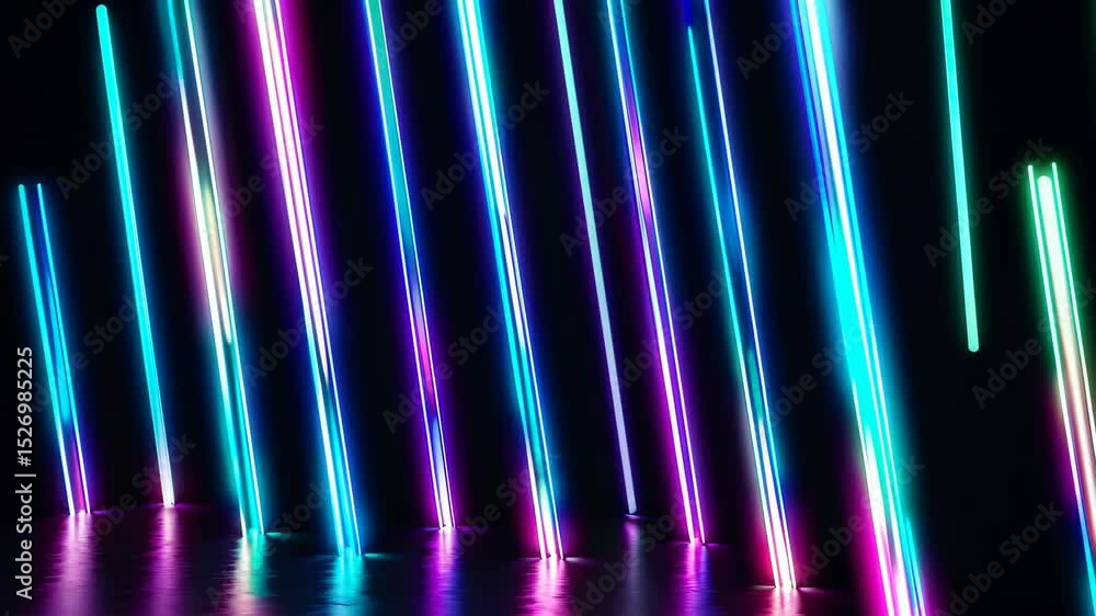 Poster futuristic neon gradient pattern with vertical glowing lines blending smooth and radiant colors. min