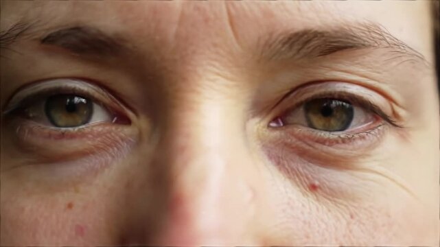 Close-Up of German Female Eyes with Golden Brown Irises, Compassionate Gaze & Natural Light Reflections