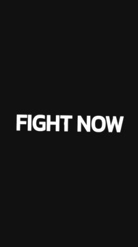 Looping animation with 'FIGHT NOW' text rotating in circular motion on black background.