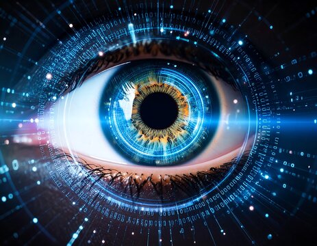 Close-up of an eye with digital overlay