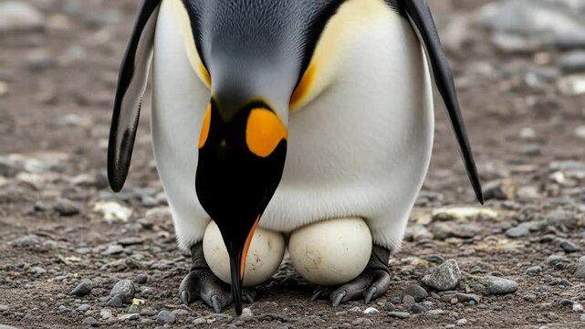 Royal penguin incubating eggs

