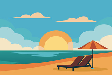 Naklejka premium Sunset Beach Scene Idyllic Relaxation at the Seaside