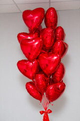 red hearts, big bunch of foil red heart shaped balloons for valentines day, wedding