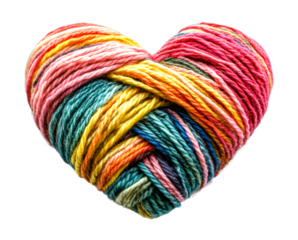 Colorful yarn heart crafting event home art cozy environment close-up view creativity isolated on transparent background