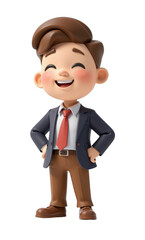 Isolated character model transparent background happy boy in business attire digital art studio environment