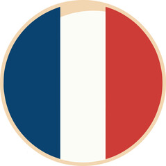 French Flag Circular Vector Icon with Simple Tricolor Round Badge Design