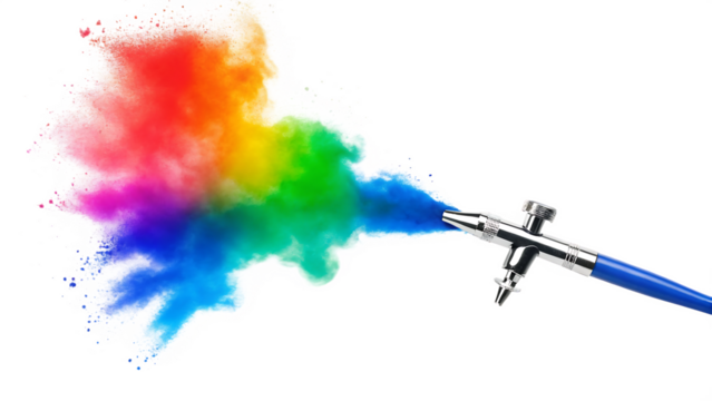 Rainbow paint spray explosion isolated on a white background