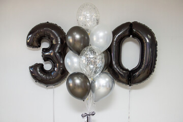 black foil numbers 30 helium balloons for 30 years