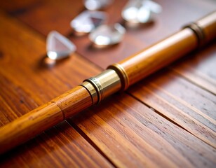 Fototapeta premium Wooden walking stick on a wooden surface