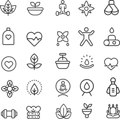 Wellness and Lifestyle Icons: A Collection of Line Art Graphics Representing Health, Fitness, Nature, and Serenity