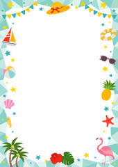 夏と海をイメージした縦型のフレームイラスト_緑
