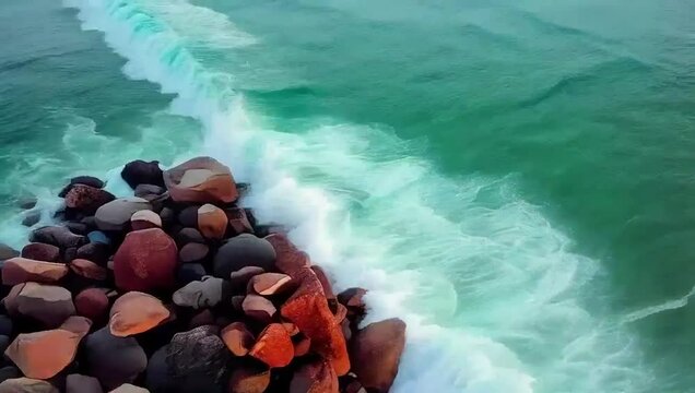 waves crashing on rocks