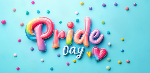 Rainbow-colored pride day lettering celebrating lgbtq+ community with colorful background