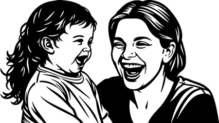 Joyful vector illustration of a mother laughing with her happy child, symbolizing love and carefree moments in a dynamic design